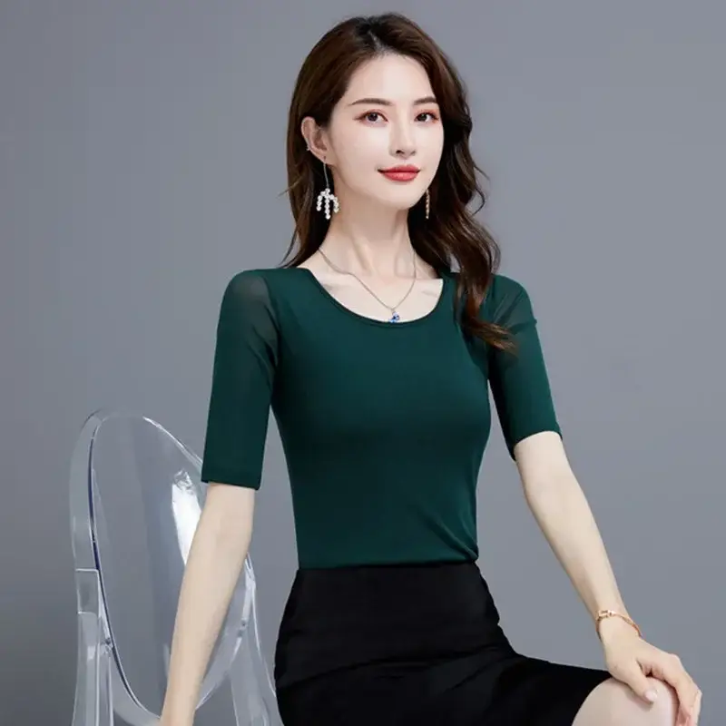 Black Korean Style Women's Top Sleeve T-Shirt 2021 - Image 50