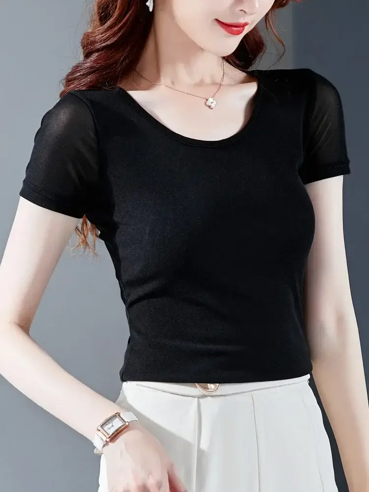Black Korean Style Women's Top Sleeve T-Shirt 2021 - Image 52