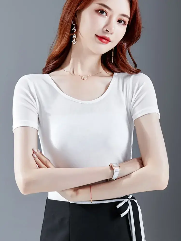 Black Korean Style Women's Top Sleeve T-Shirt 2021 - Image 58
