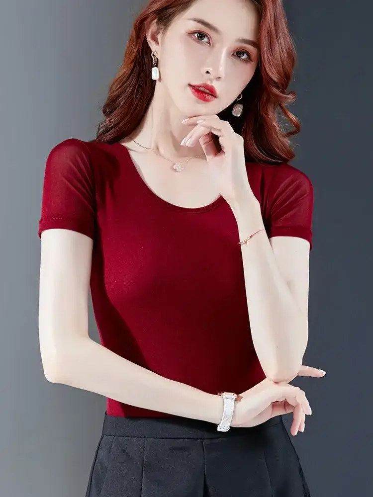 Black Korean Style Women's Top Sleeve T-Shirt 2021 - Image 64