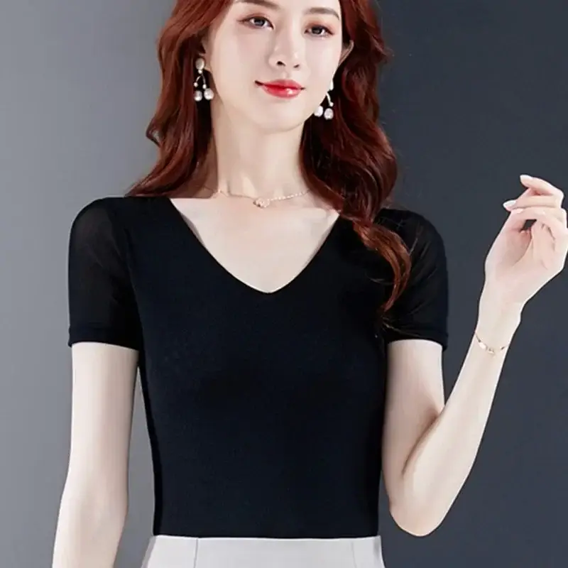 Black Korean Style Women's Top Sleeve T-Shirt 2021 - Image 71