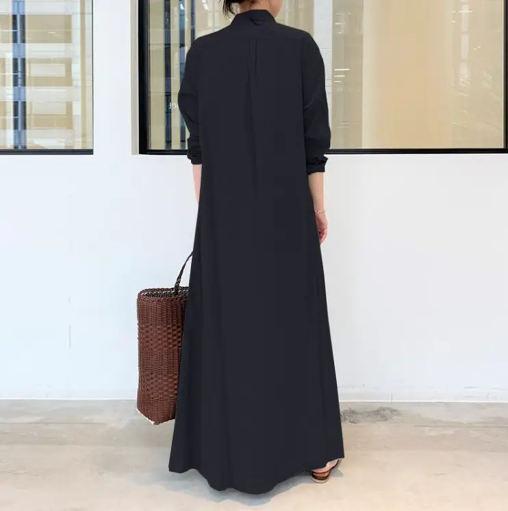 Brown Long Sleeve Lapel Shirt Dress with Pocket - Image 8