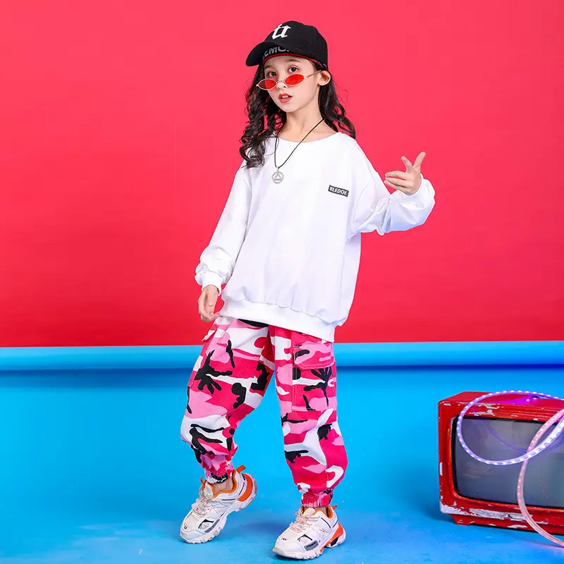 Boys Hip Hop Street Dance Suit Kids Cami Pants White Sweatshirt - Image 6