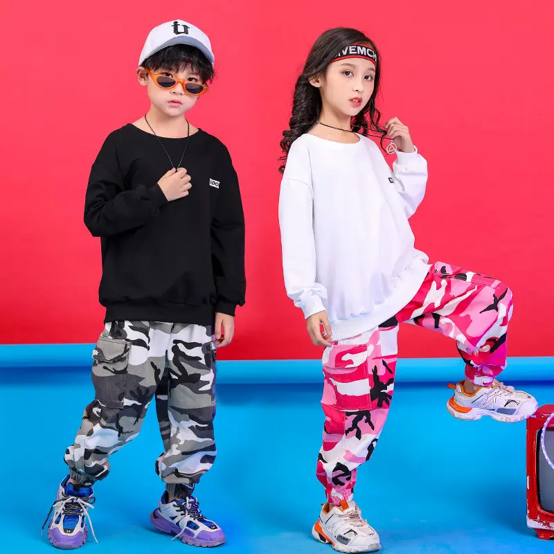 Boys Hip Hop Street Dance Suit Kids Cami Pants White Sweatshirt - Image 7