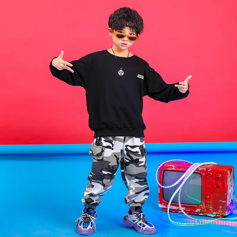 Boys Hip Hop Street Dance Suit Kids Cami Pants White Sweatshirt - Image 8