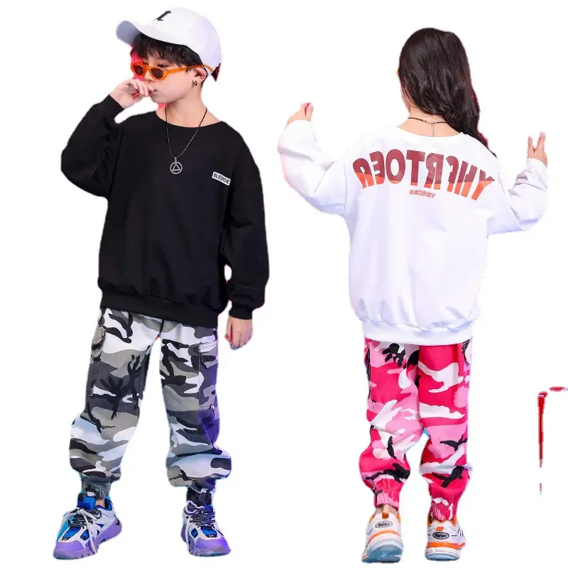 Boys Hip Hop Street Dance Suit Kids Cami Pants White Sweatshirt - Image 9