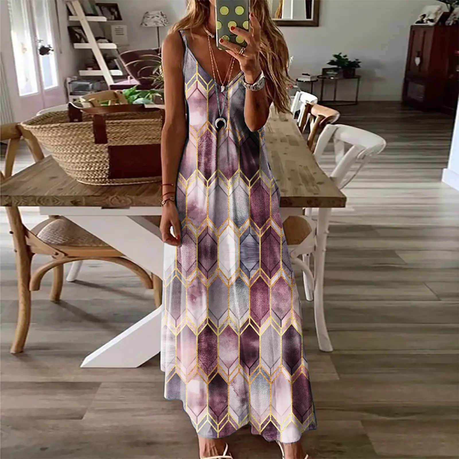 2026 Printed Camisole Long Dress Women Summer Casual - Image 3