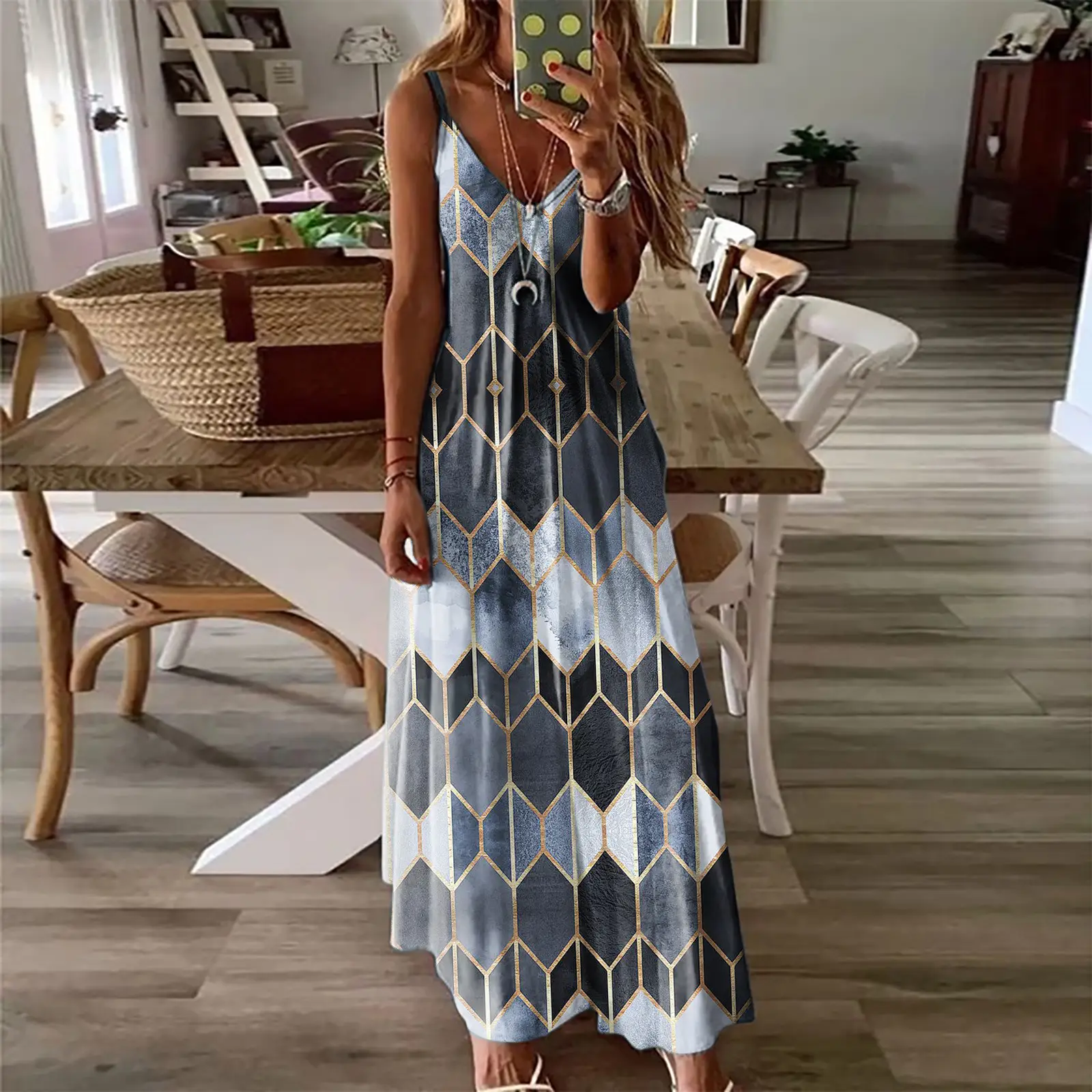 2026 Printed Camisole Long Dress Women Summer Casual - Image 4