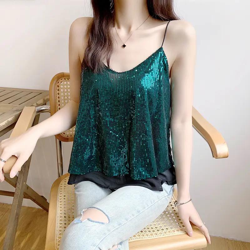 Summer Sparkling Sequins V-Neck Camisole Women - Image 8