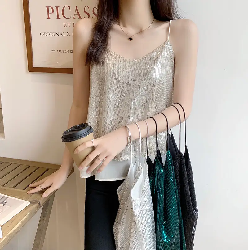 Summer Sparkling Sequins V-Neck Camisole Women — feature 1