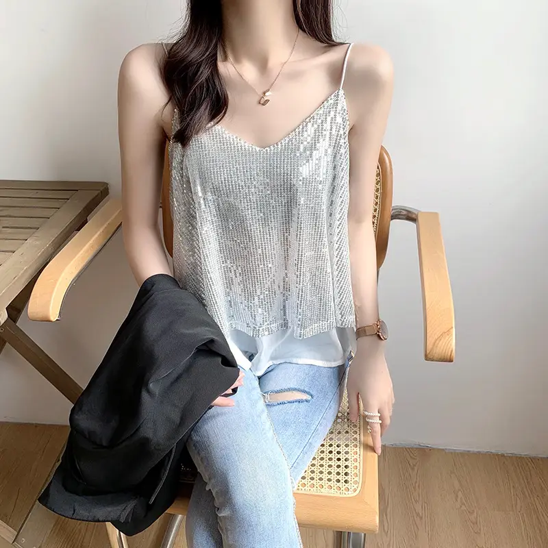 Summer Sparkling Sequins V-Neck Camisole Women — feature 10
