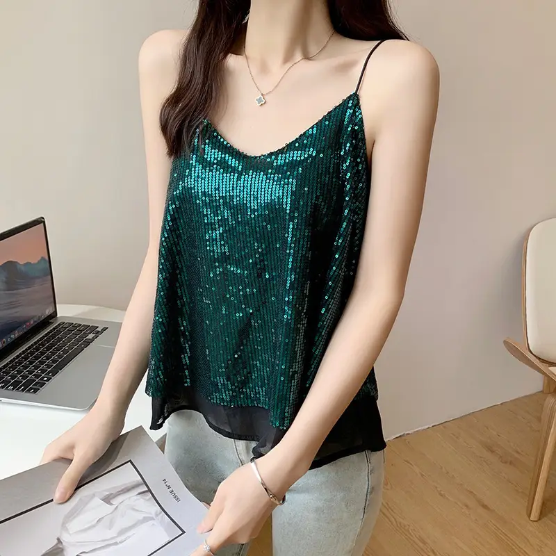 Summer Sparkling Sequins V-Neck Camisole Women — feature 15