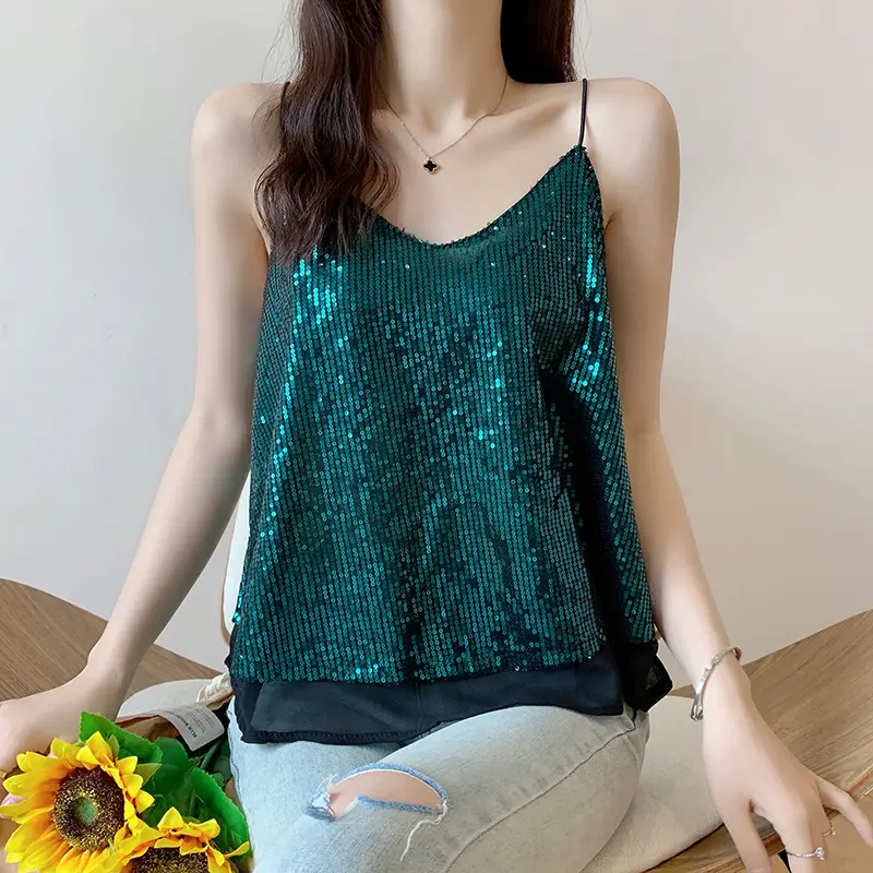 Summer Sparkling Sequins V-Neck Camisole Women — feature 16