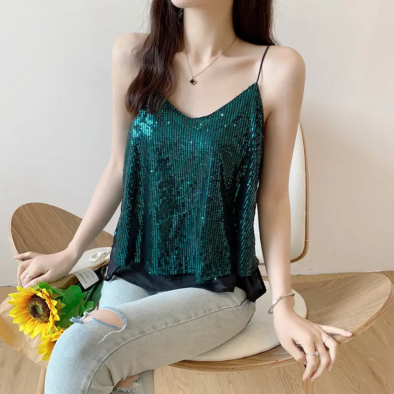Summer Sparkling Sequins V-Neck Camisole Women — feature 17