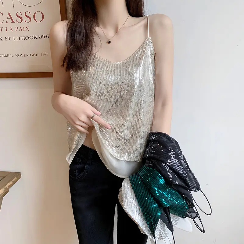 Summer Sparkling Sequins V-Neck Camisole Women — feature 2