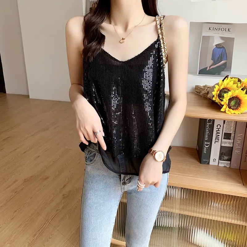 Summer Sparkling Sequins V-Neck Camisole Women — feature 20