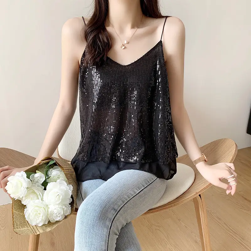 Summer Sparkling Sequins V-Neck Camisole Women — feature 22