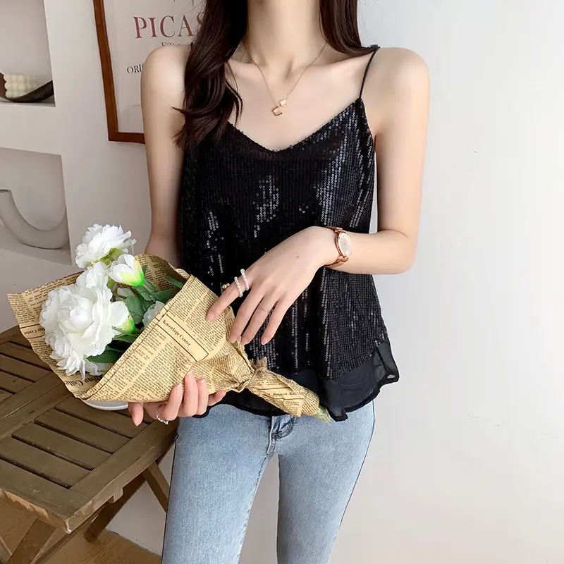 Summer Sparkling Sequins V-Neck Camisole Women — feature 23