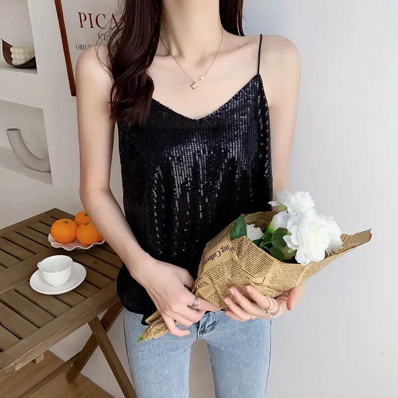 Summer Sparkling Sequins V-Neck Camisole Women — feature 24