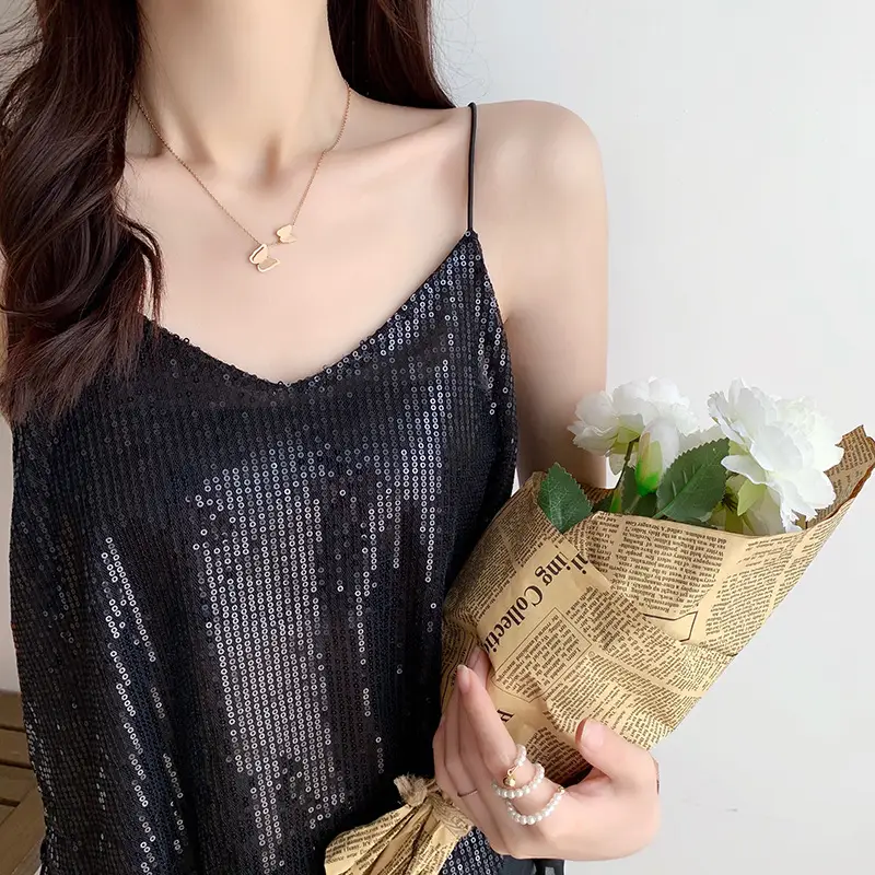 Summer Sparkling Sequins V-Neck Camisole Women — feature 25