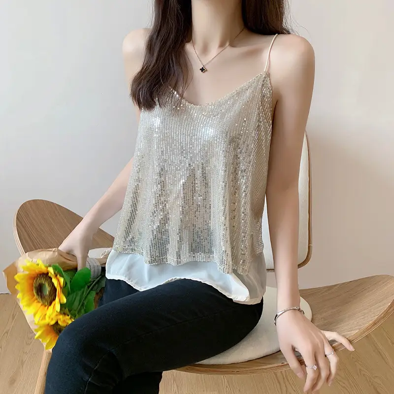 Summer Sparkling Sequins V-Neck Camisole Women — feature 5