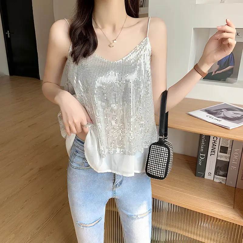 Summer Sparkling Sequins V-Neck Camisole Women — feature 6