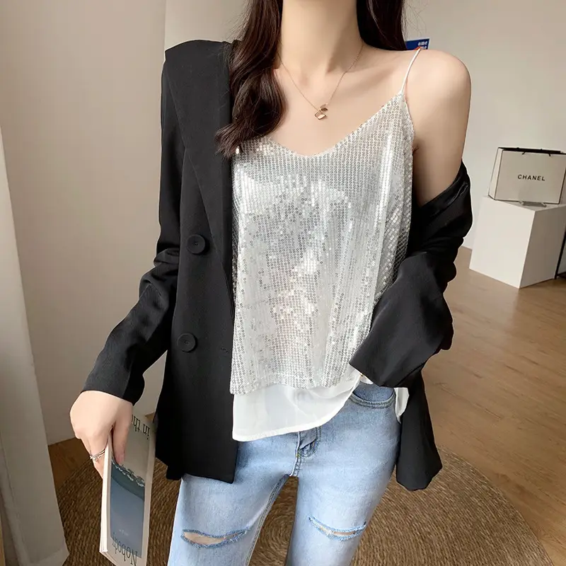 Summer Sparkling Sequins V-Neck Camisole Women — feature 7