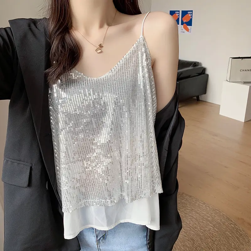 Summer Sparkling Sequins V-Neck Camisole Women — feature 8