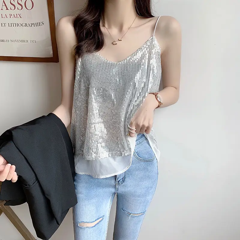 Summer Sparkling Sequins V-Neck Camisole Women — feature 9