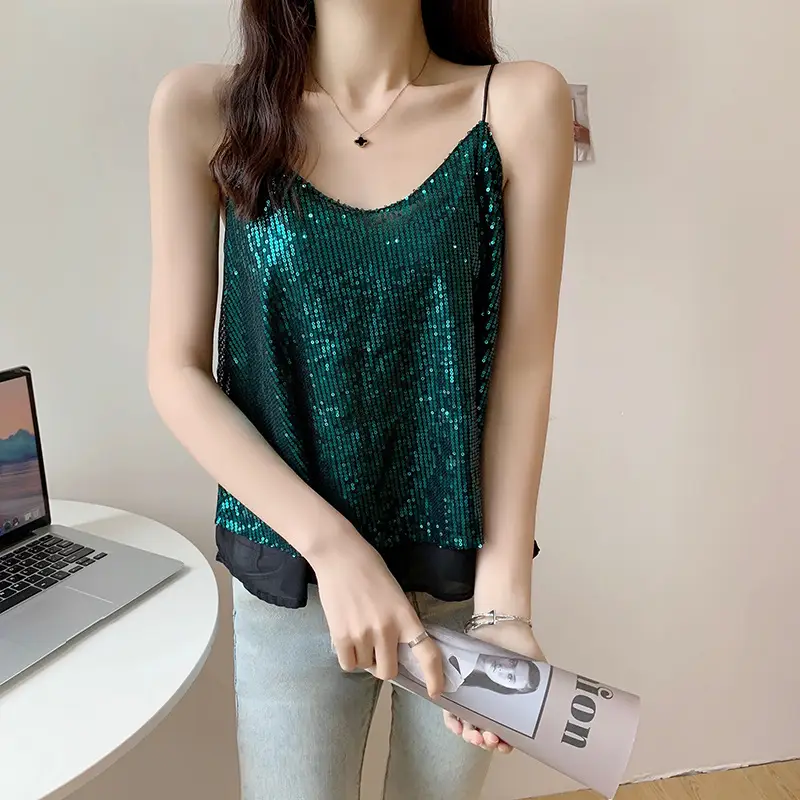 Summer Sparkling Sequins V-Neck Camisole Women - Image 2