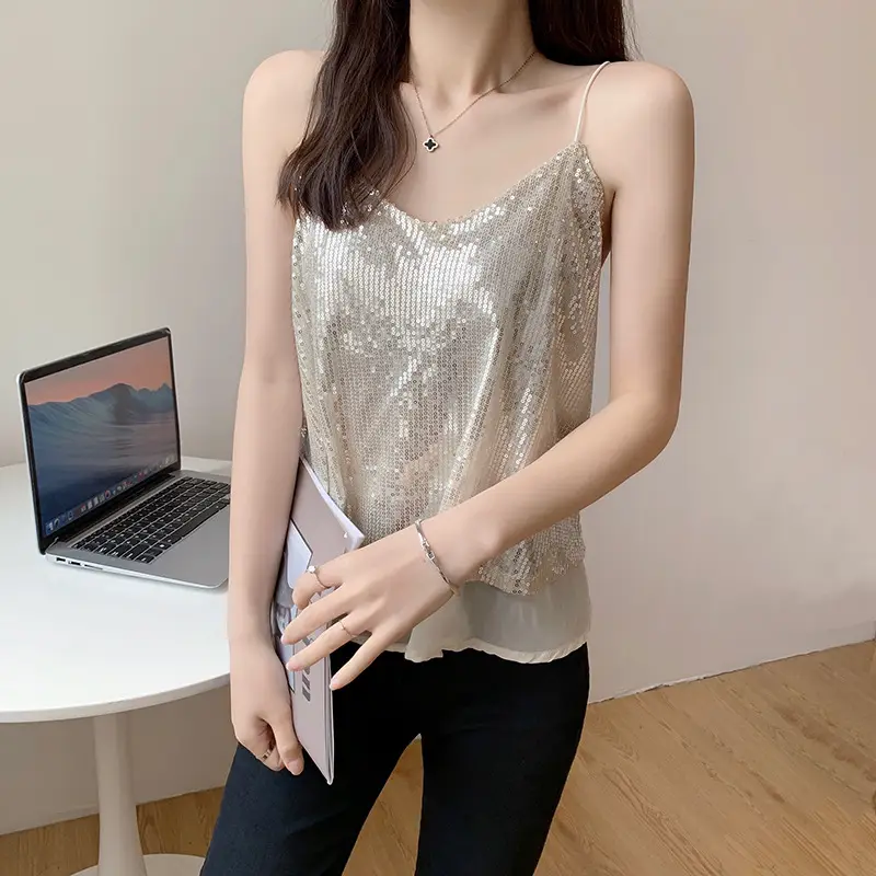 Summer Sparkling Sequins V-Neck Camisole Women - Image 4