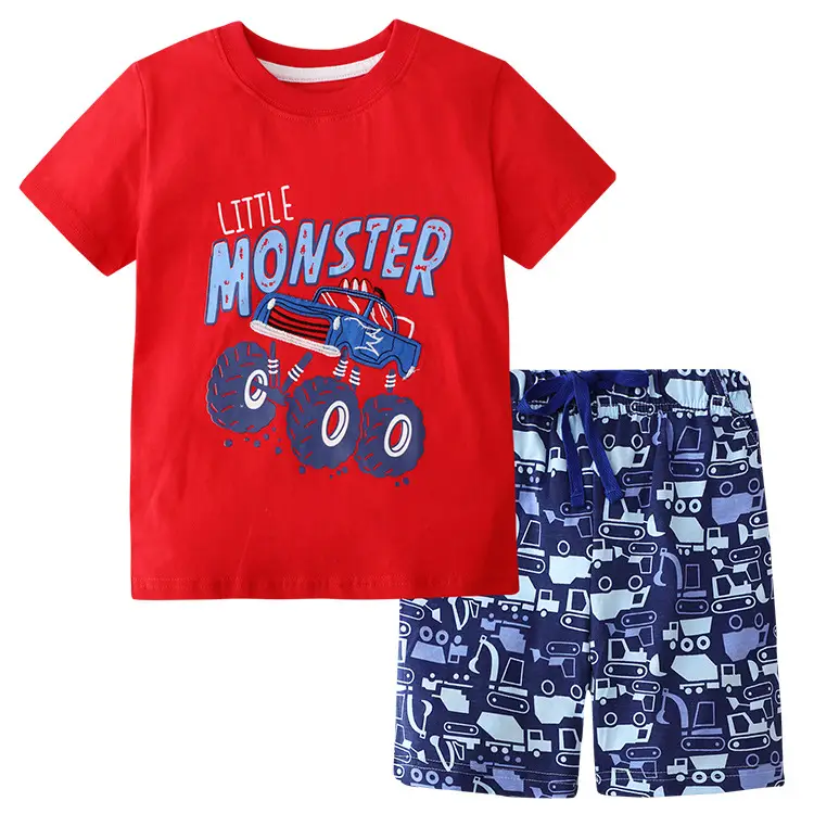 2025 Summer Boys Shorts Set Blue Truck Print - Image 2