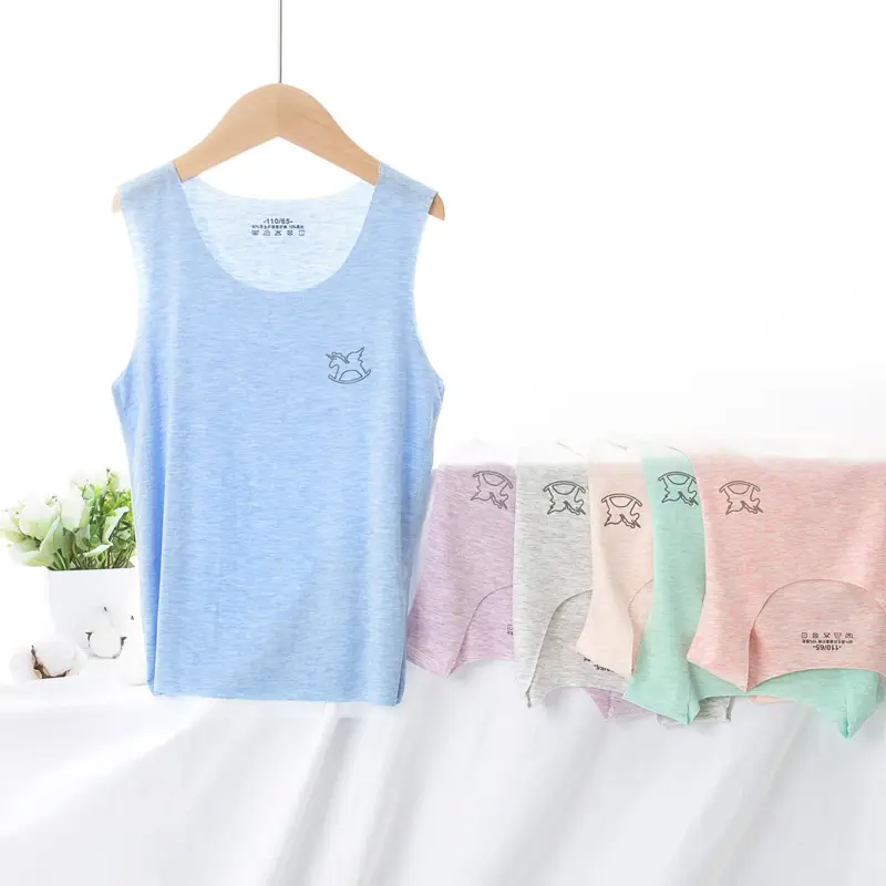 Summer Modal Vest Shorts Set for Kids Blue Pink Green - Image 7