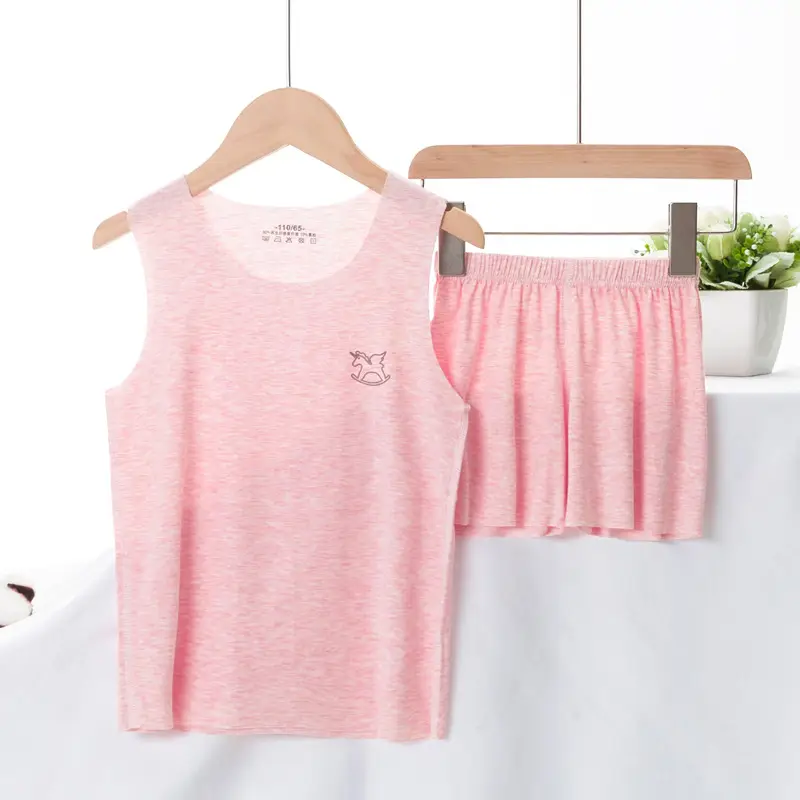Summer Modal Vest Shorts Set for Kids Blue Pink Green - Image 5