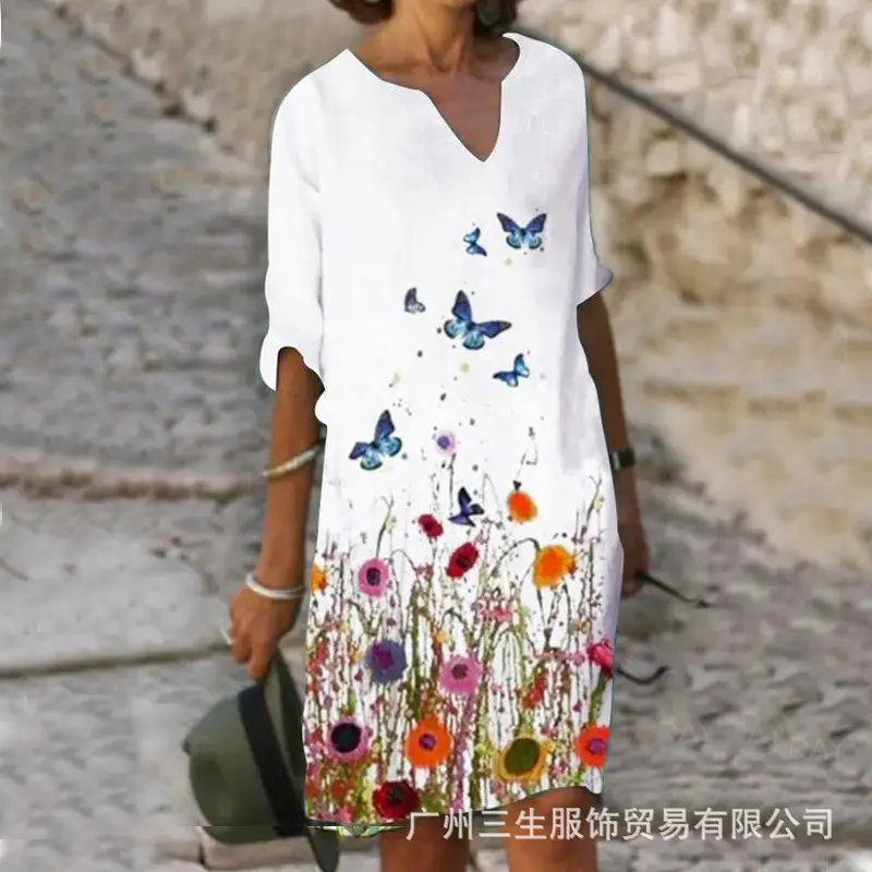2024 Floral Print V-Neck Loose Dress Plus Size - Image 7