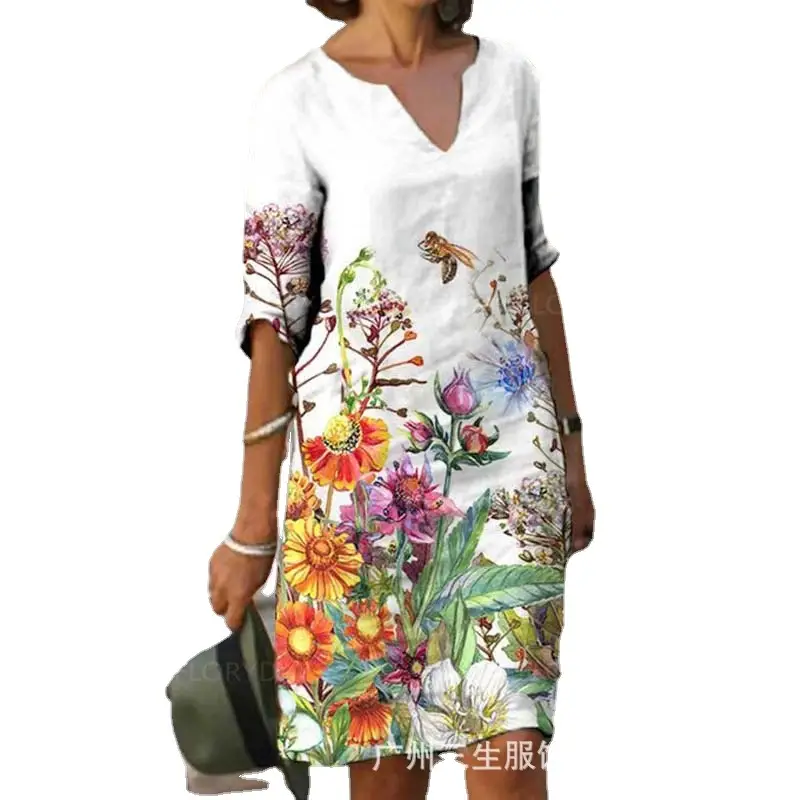 2024 Floral Print V-Neck Loose Dress Plus Size - Image 8