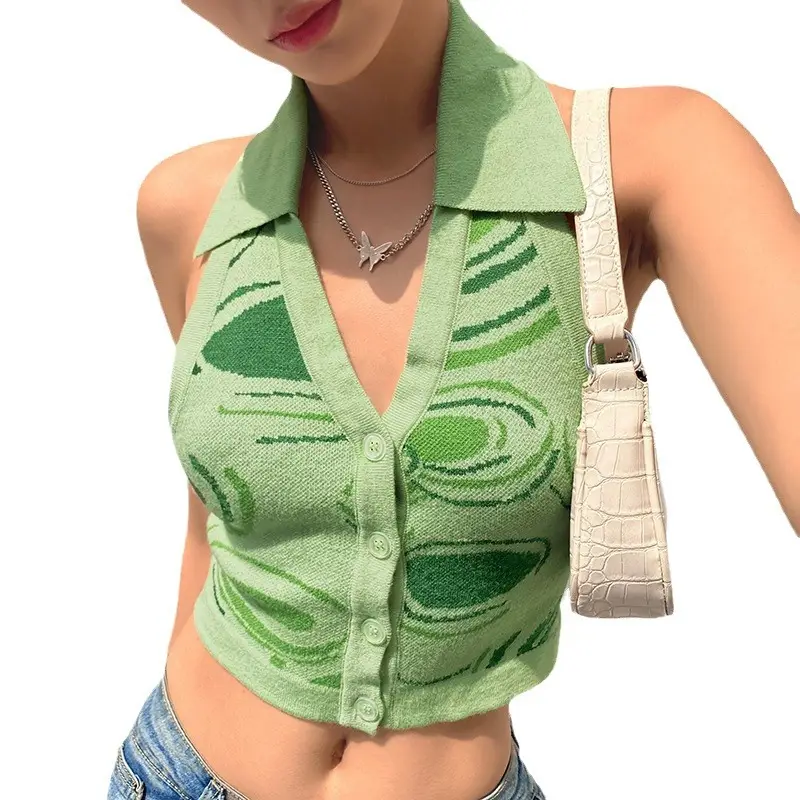 Women's Black White Zigzag Knitted Backless Top - Image 11