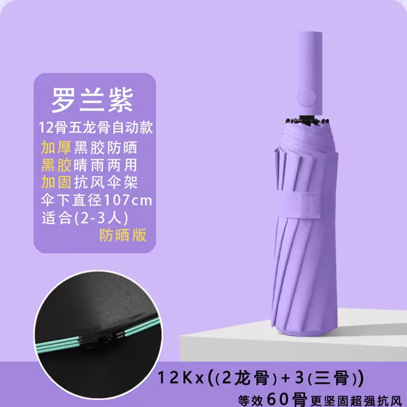 Purple Full-Automatic Folding Umbrella for Women