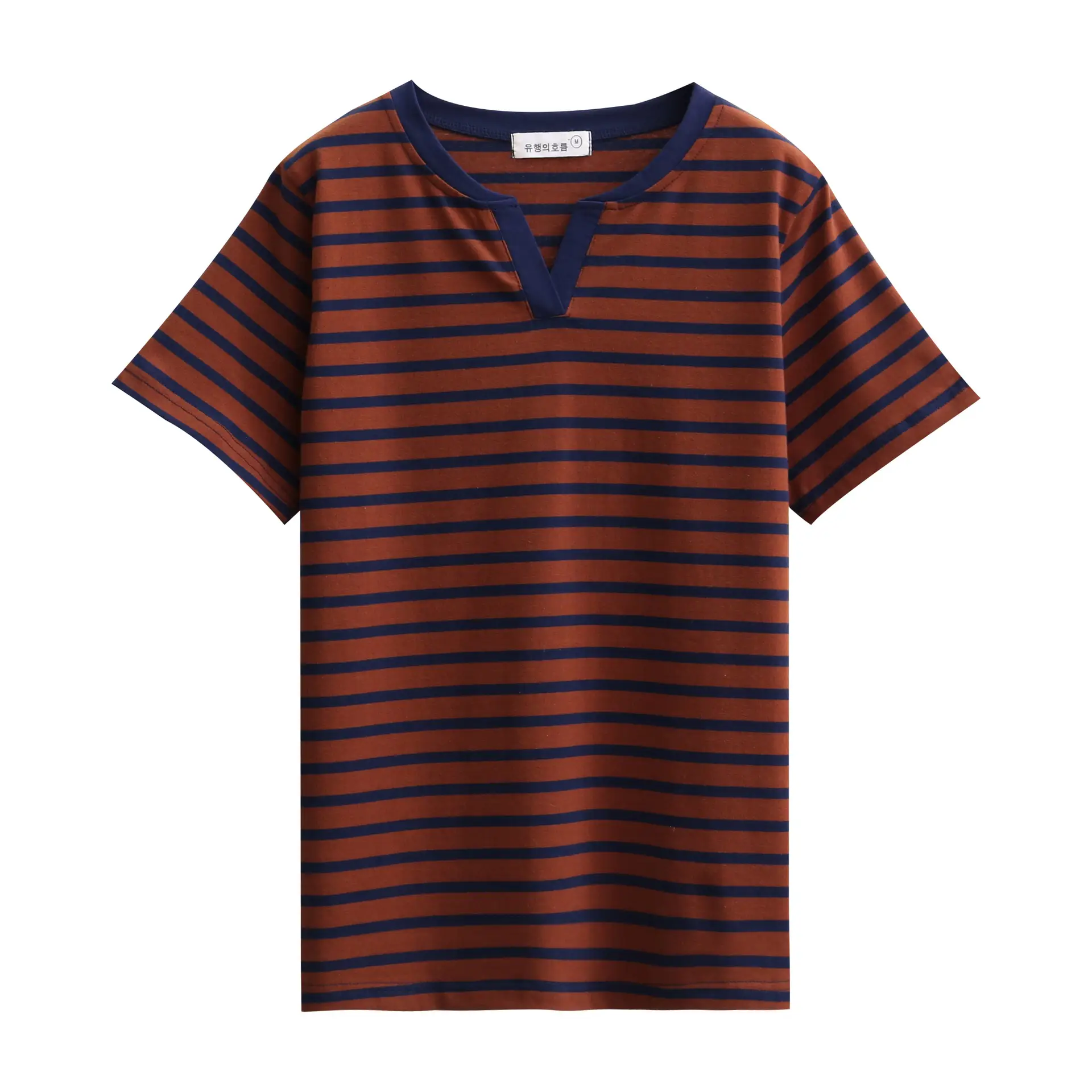 Women Striped V-Neck T-Shirt Large Cotton Loose Fit - Image 6