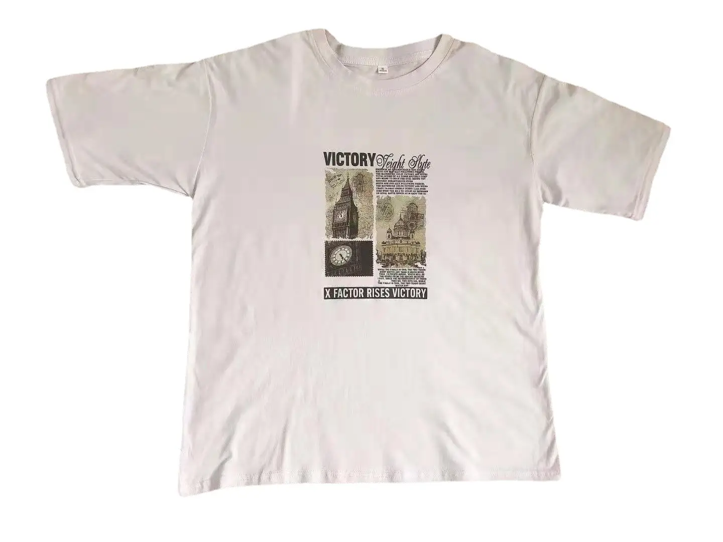 Women Loose Fit Cotton T-Shirt White Vintage Print