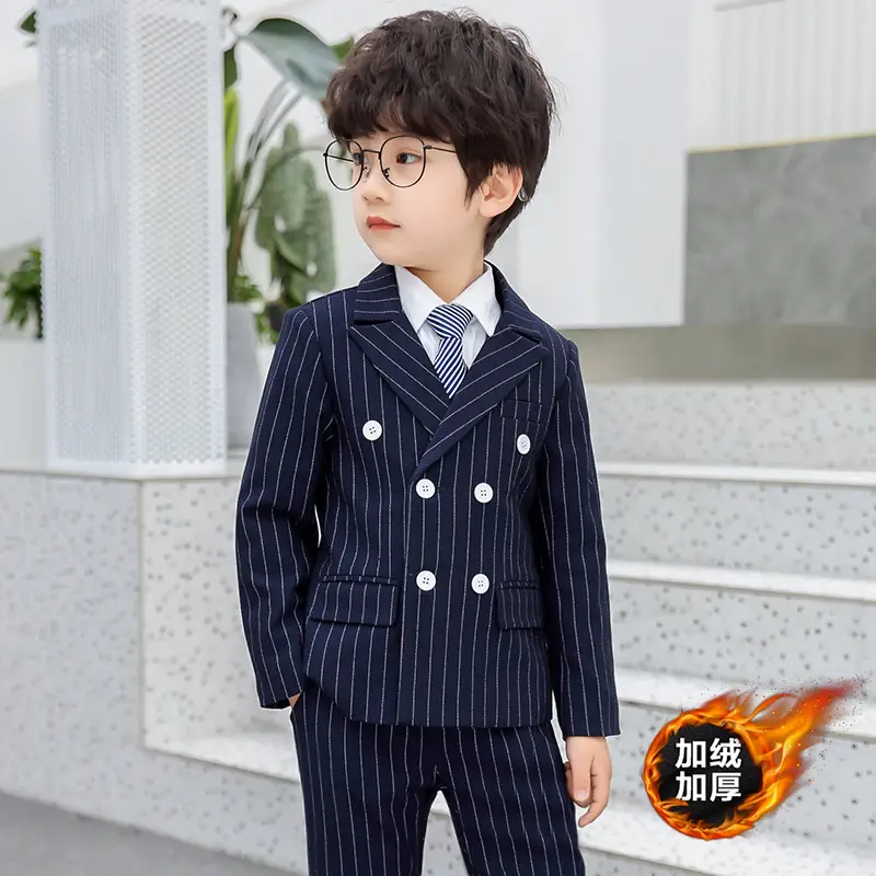 Men's Navy Blue Striped Button Down Suit