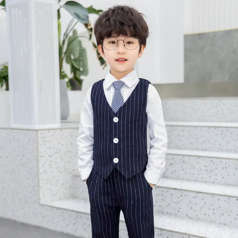 Men's Navy Blue Striped Button Down Suit