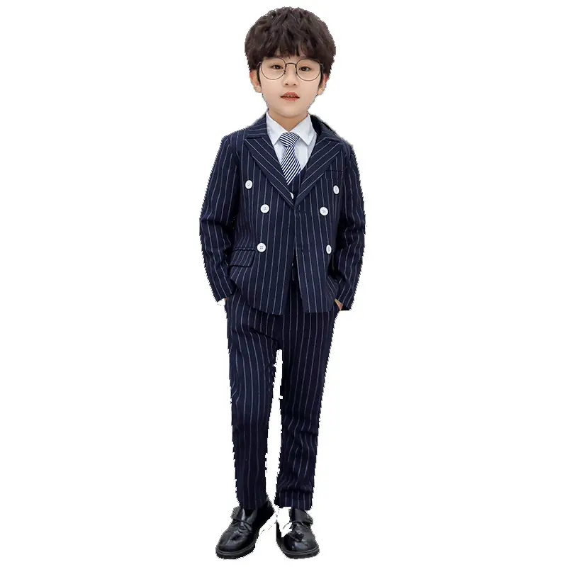 Men's Navy Blue Striped Button Down Suit