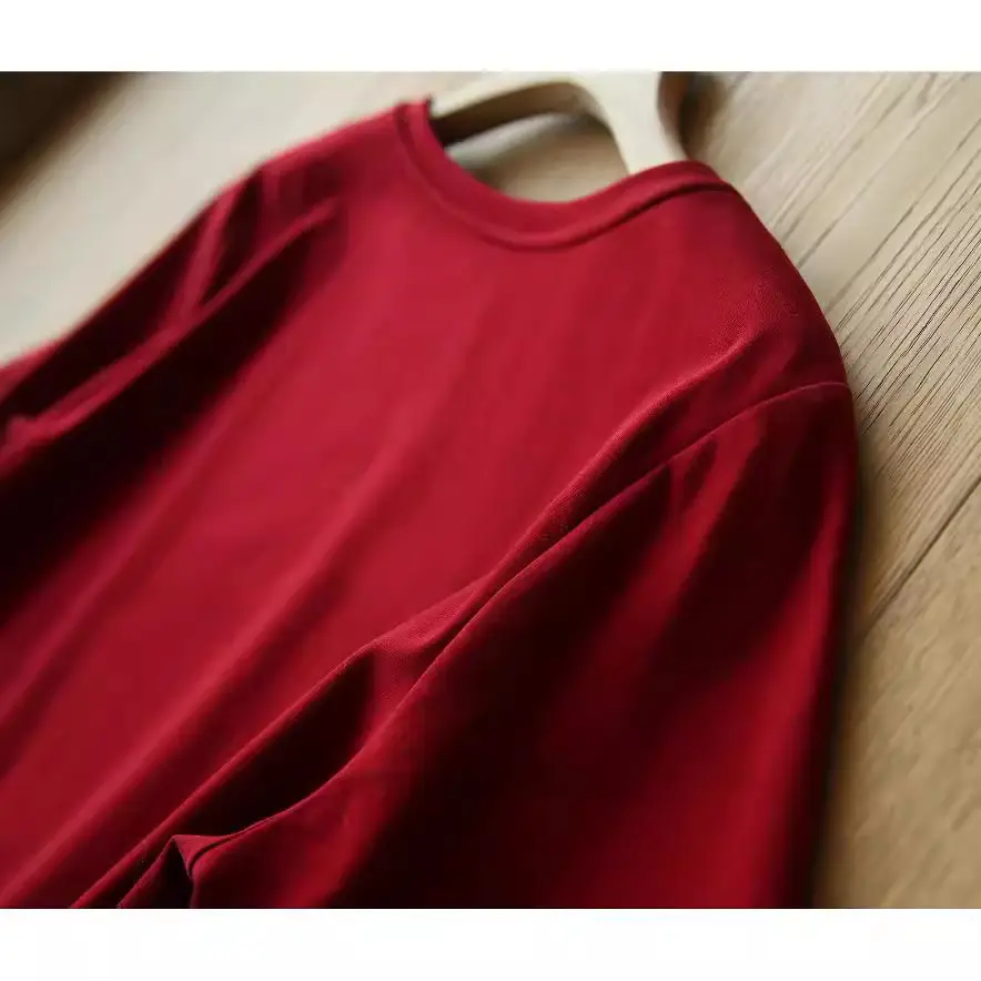Women Red Printed Mid-Length T-Shirt Dress Korean Style - Image 4