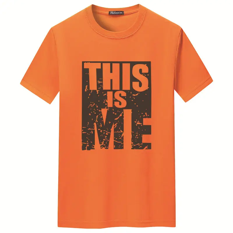 Men Orange Printed T-Shirt Short Sleeve Loose Fit - Image 7