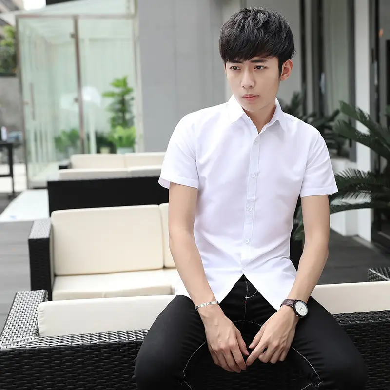 Men's White Slim Fit Short Sleeve Shirt - Image 10