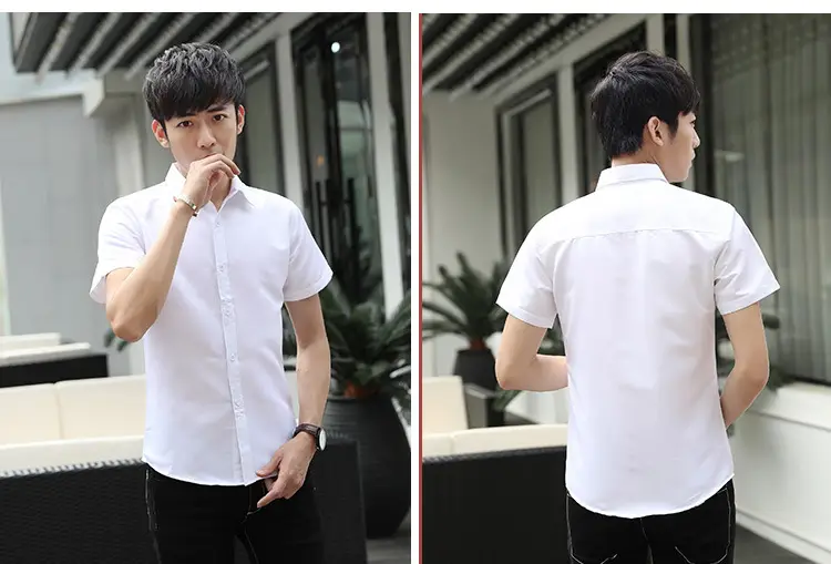 Men's White Slim Fit Short Sleeve Shirt — feature 1