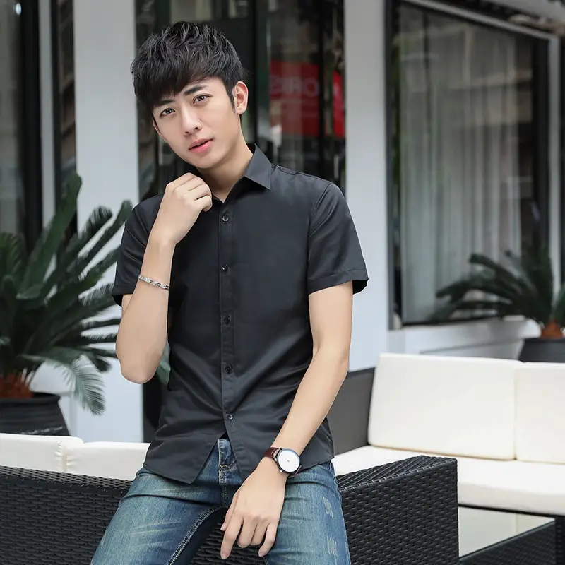 Men's White Slim Fit Short Sleeve Shirt - Image 3