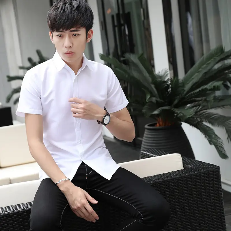 Men's White Slim Fit Short Sleeve Shirt - Image 5