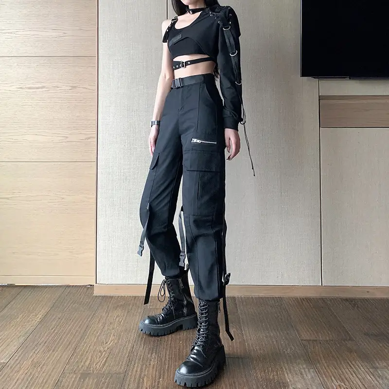 Black Camisole Leggings with Long Sleeve Top for Dance Wear - Image 4